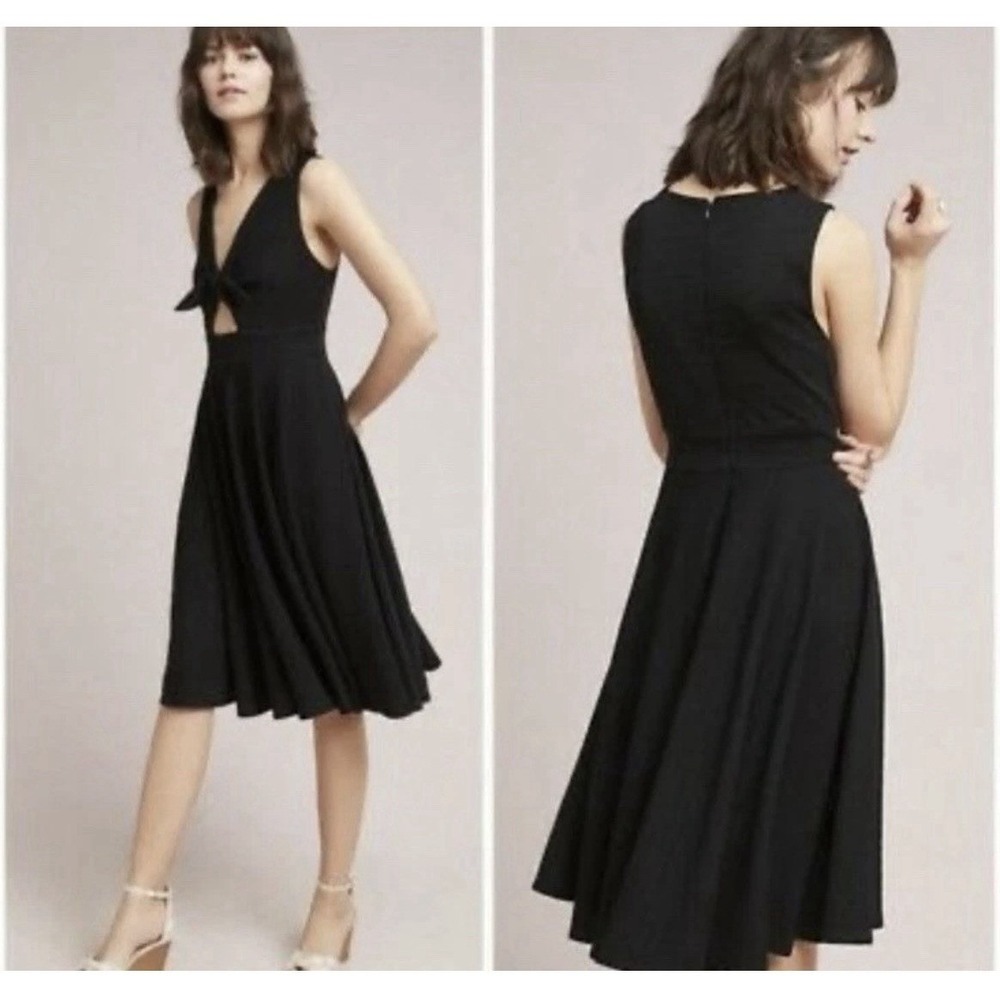 Hutch for Anthropologie Black Textured Tie-Front Fit & Flare Dress - Size XSP‎